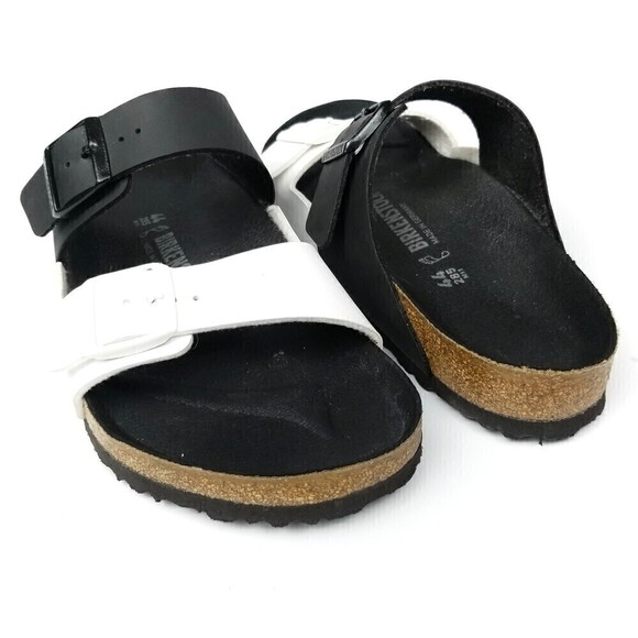 NEW Birkenstock Arizona Two Strap Color Block Buckle Sandals Black White Mens 11 main image 4